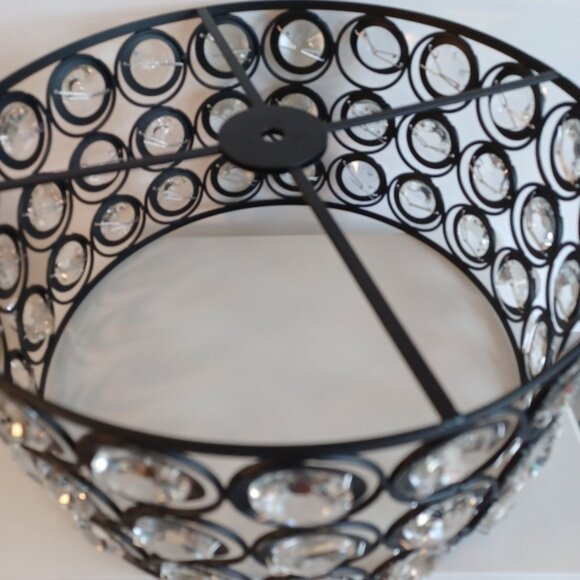 Modern Semi Flush Mount Light Fixture | Black Crystal Drum Shade - Picture 2 of 8